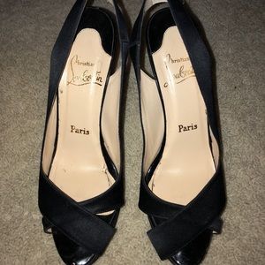 Christian Louboutin black satin sandal heels